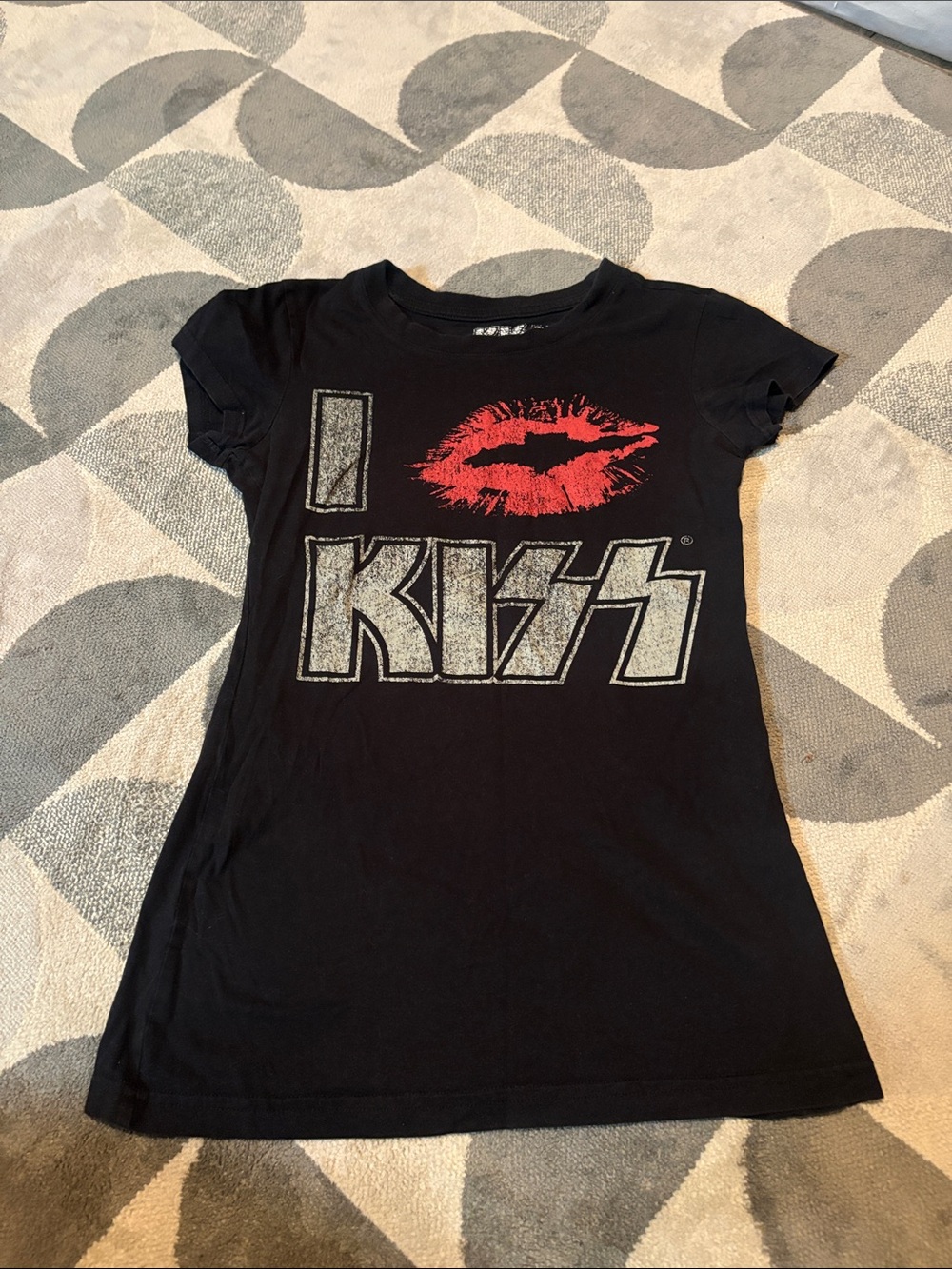 Kiss Black Tee with Red Lip and Silver Logo
